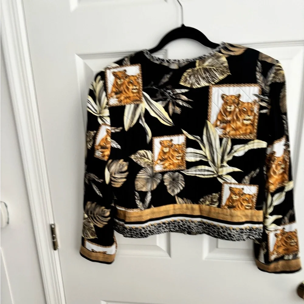 VTG NANCY BOLEN “CITY GIRL” LINE JUNGLE FOLIAGE PRINT LIONS & LEOPARDS SZ 10 - Picture 2 of 13